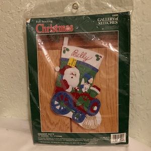 1990 Bucilla Train Engineer Santa Felt / Jeweled Christmas Stocking Kit 15"